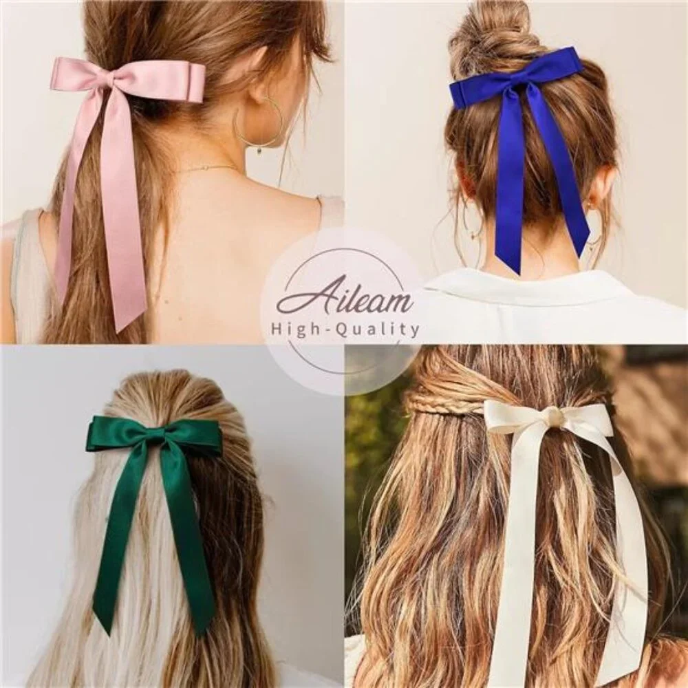 10PCS Silky Satin Hair‎ Bows Hair Clip Ribbon Accessories Ponytail for Girls